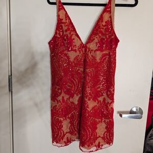 Free People Red Sequin Lace Dress